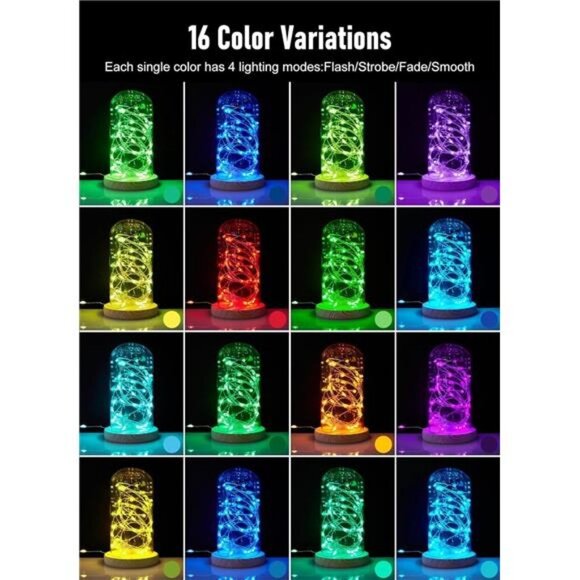 Color Changing Fairy String Lights - 33 ft 100 LED USB Silver Wire Lights - Picture 5 of 7